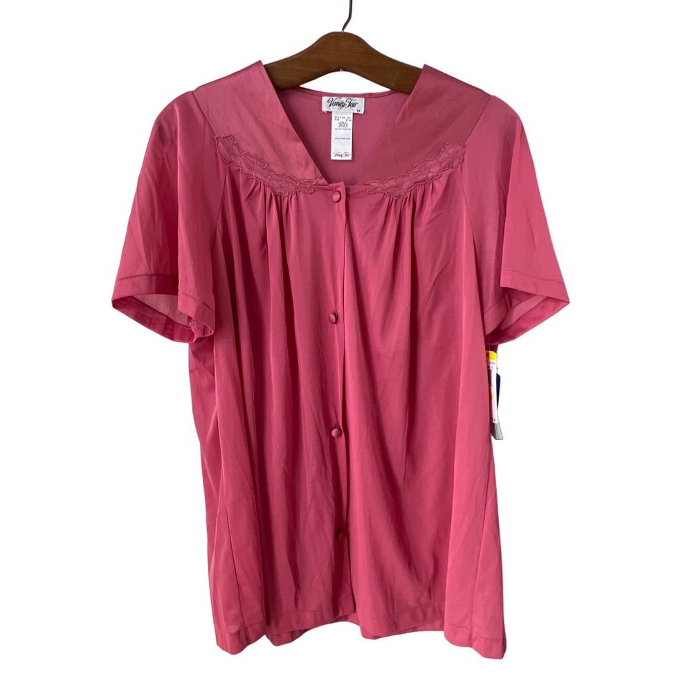 Vintage Vanity Fair Sleepwear SButton Front Pajama Top Womens L Pink Sheer NEW